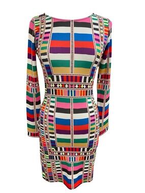 Mara Hoffman Fitted Stretch Body Con Dress Riser Rainbow Geo Pattern SZ S
